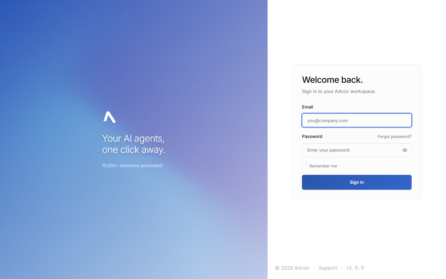 Login screen