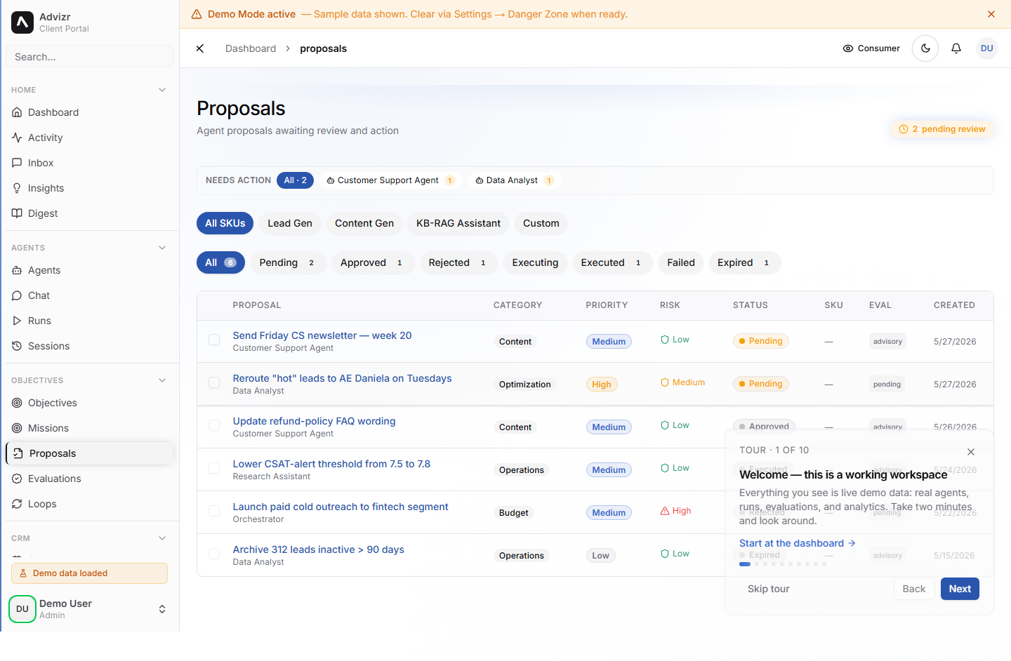 Proposals view
