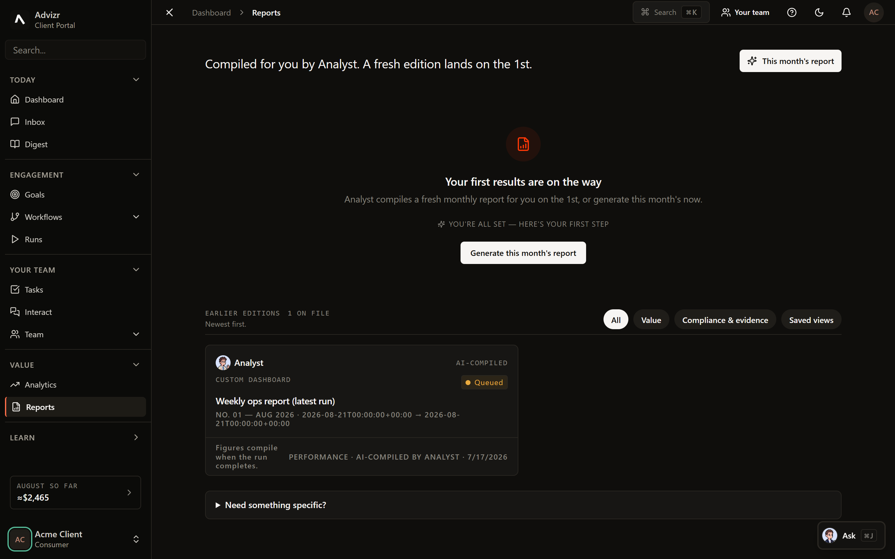 The Reports screen